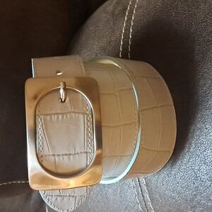 Berge Light Blue Animal Print Leather Belt with Silver Buckle Size L Wide